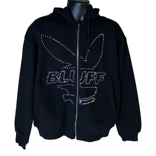 Rhinestone Bunny Zip Up Hoodie