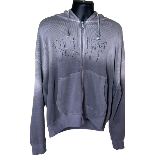 Rhinestone Waffle Knit Zip Up